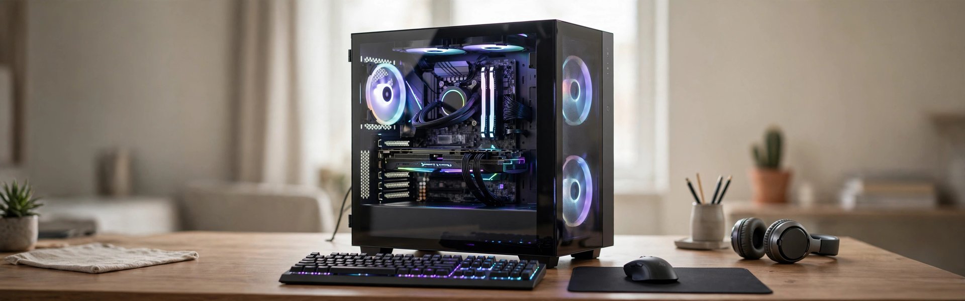 PC gaming lắp ráp theo yêu cầu trên bàn làm việc